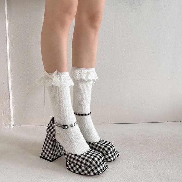 Bow Lace Trim Socks