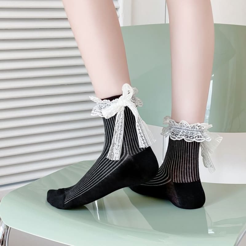 Bow Lace Trim Socks Set