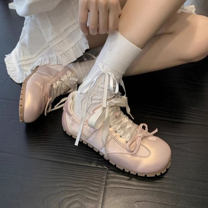 Bow Lace-Up Sneakers - Pink / 35