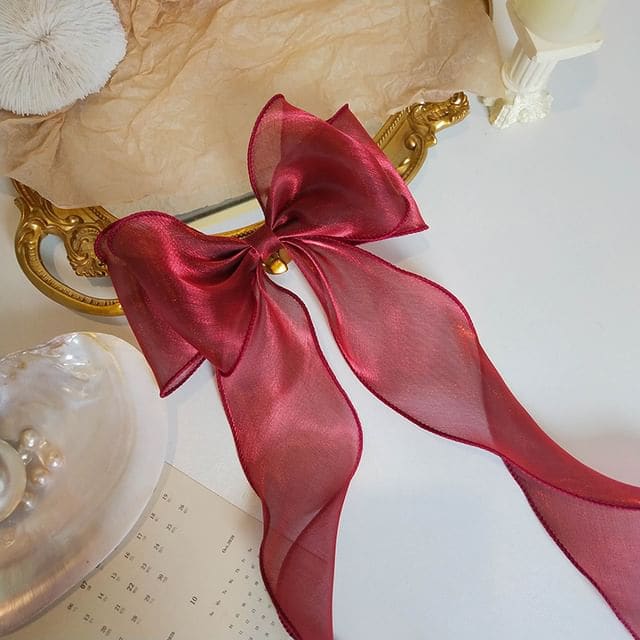 Bow Mesh Hair Clip - D3 - Wine Red / One Size