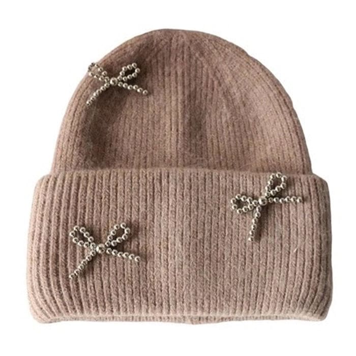 Bow Pearl Beanie Hat - Standart / Brown - Hats