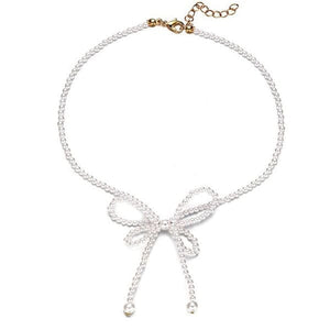 Bow Pearl Choker - Standart / White - Necklace