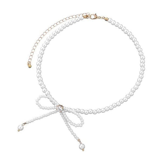 Bow Pearl Choker - Standart / White - Necklace