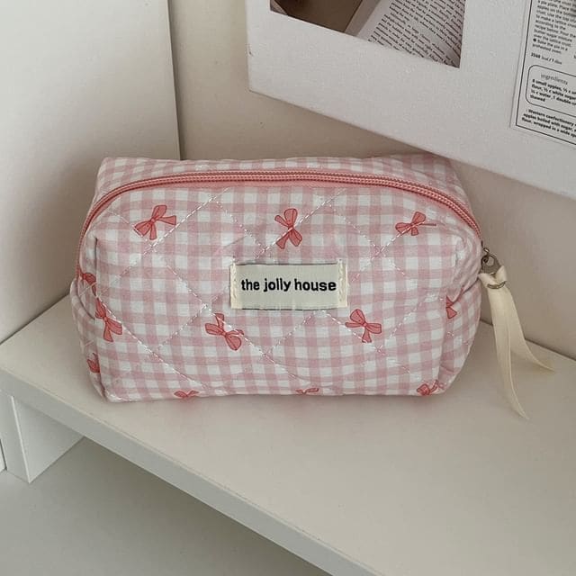 Bow Plaid Fabric Makeup Bag / Clutch / Pencil Case - Pencil