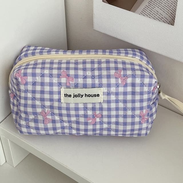 Bow Plaid Fabric Makeup Bag / Clutch / Pencil Case - Pencil