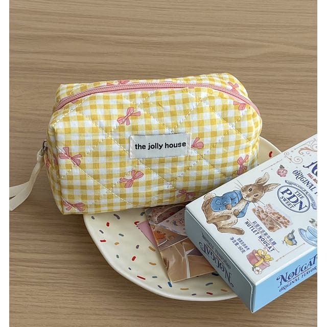 Bow Plaid Fabric Makeup Bag / Clutch / Pencil Case - Pencil