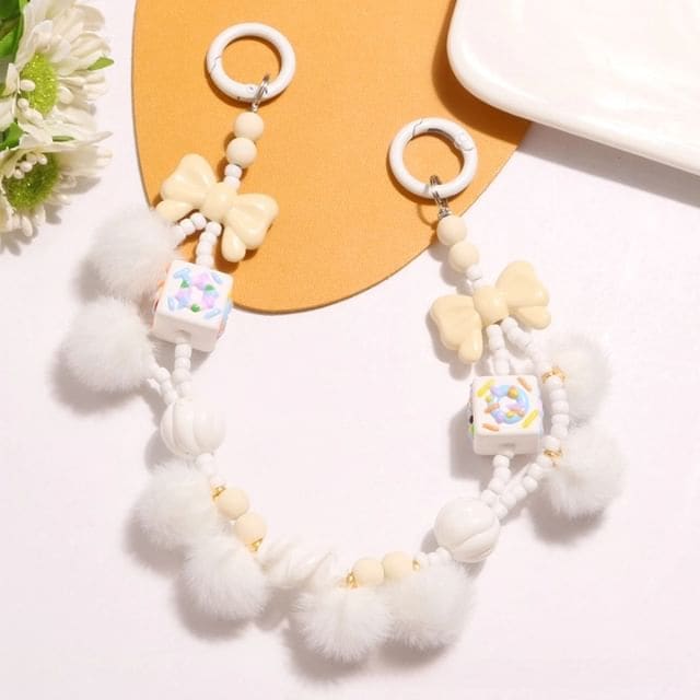 Bow Pom Pom Bag Charm - Q1423-3 - White / One Size