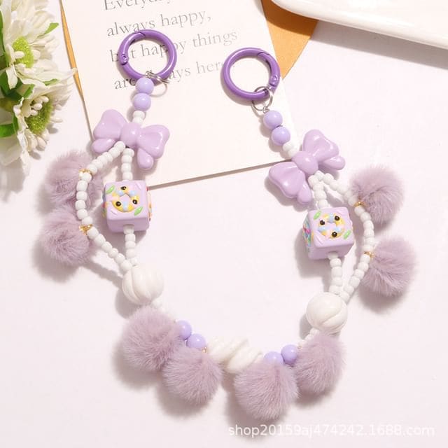 Bow Pom Pom Bag Charm - Q1423-4 - Purple / One Size