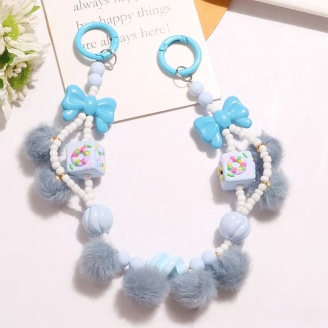 Bow Pom Pom Bag Charm - Q1423-5 - Blue / One Size