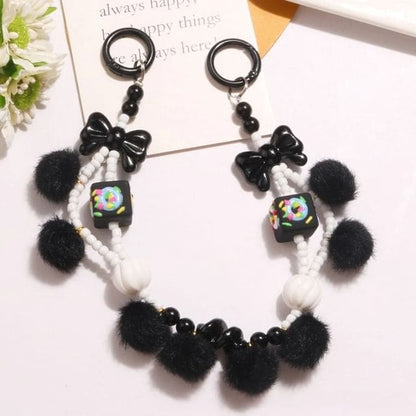 Bow Pom Pom Bag Charm - Q1423-6 - Black / One Size