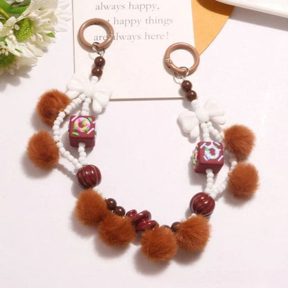 Bow Pom Pom Bag Charm - Q1423-7 - Brown / One Size