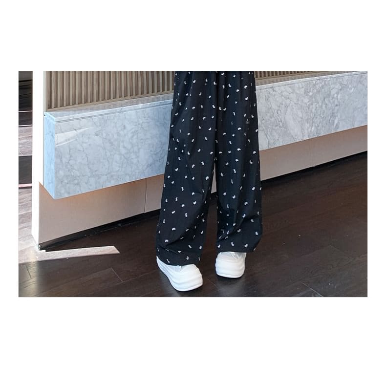 Bow Print High Rise Wide Leg Drape Sweatpants