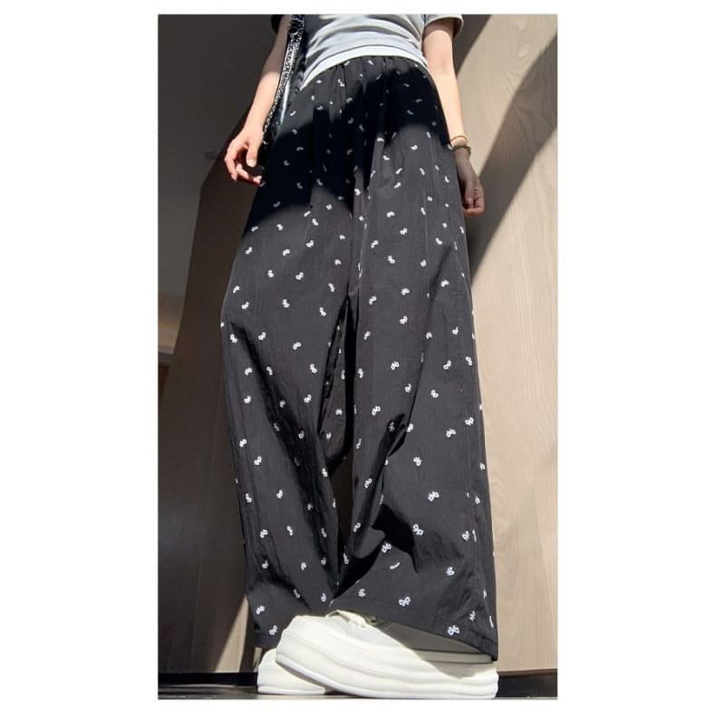 Bow Print High Rise Wide Leg Drape Sweatpants