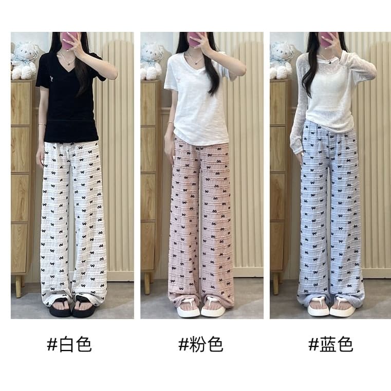 Bow Print Lace High Waist Wide Leg Sweatpants