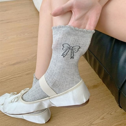 Bow Print Socks - Light Gray / One Size