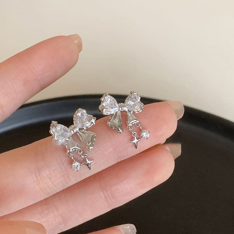 Bow Rhinestone Alloy Drop Earring