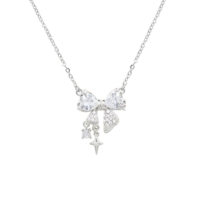 Bow Rhinestone Pendant Alloy Necklace / Stud Earring / Open