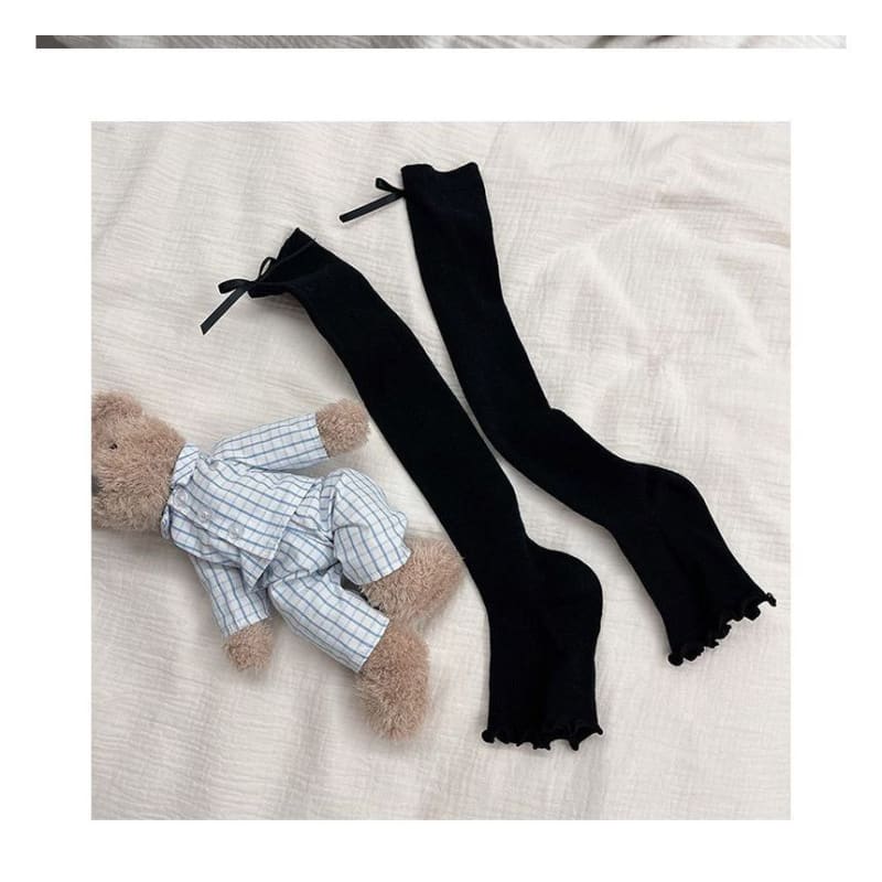 Bow Ruffled Ribbed Socks