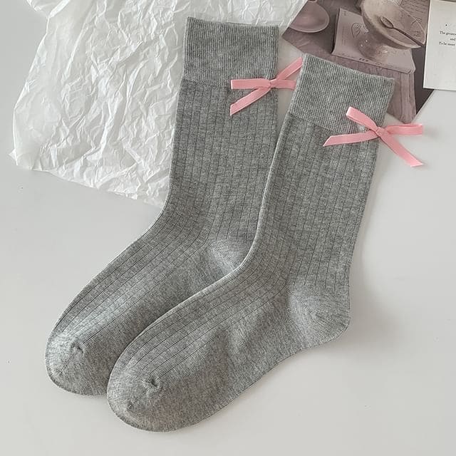 Bow Socks Set - 1 Pair - Gray / One Size