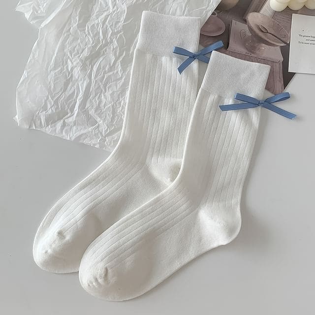 Bow Socks Set - 1 Pair - White / One Size