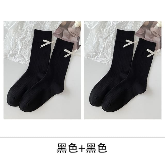 Bow Socks Set - Set of 2 - Black / One Size