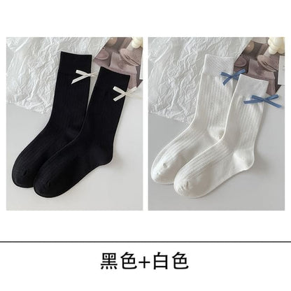 Bow Socks Set - Set of 2 - Black & White / One Size