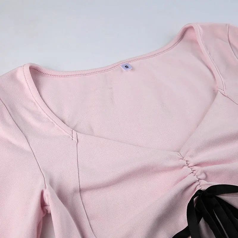 Kawaii Aesthetic Y2K Cute Fairy Bow Square Neck Top MK Kawaii Store