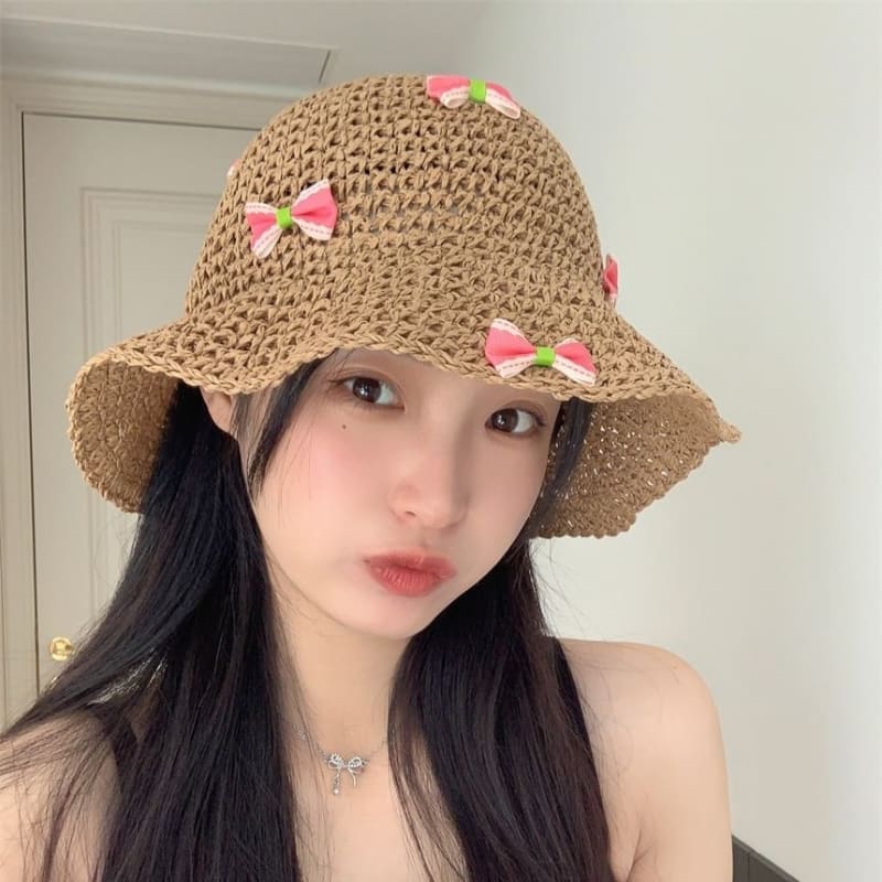 Bow Straw Bucket Hat