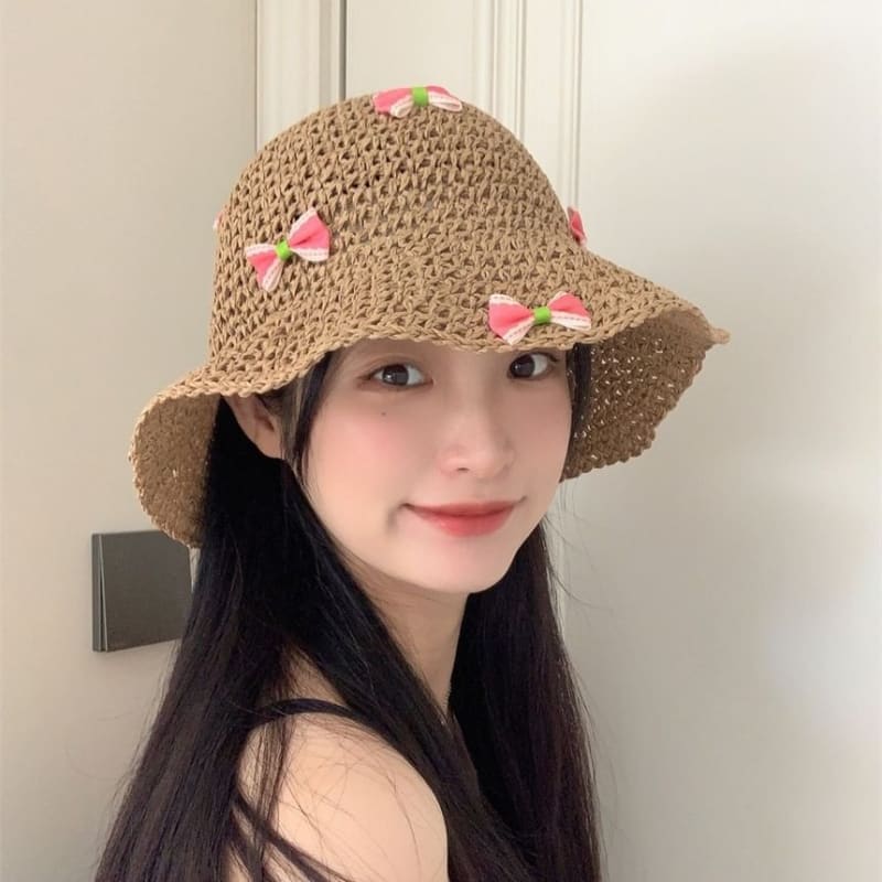 Bow Straw Bucket Hat