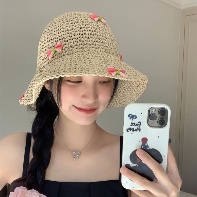 Bow Straw Bucket Hat