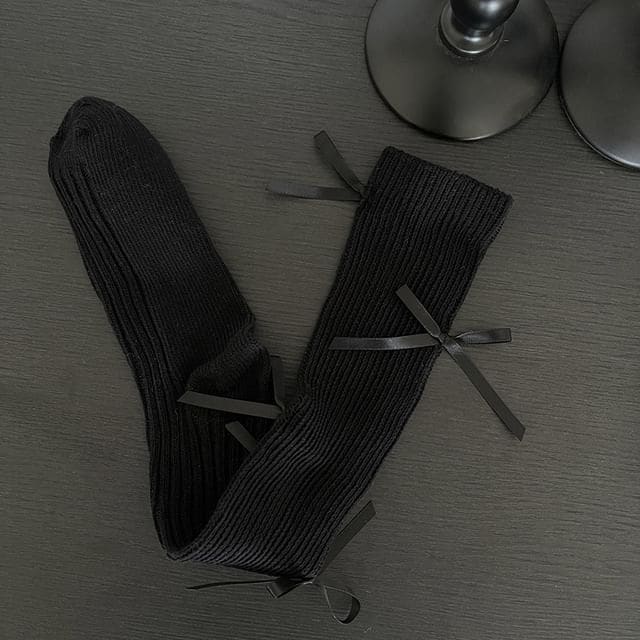 Bow Tall Socks - Black / One Size