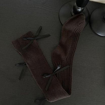 Bow Tall Socks - Brown / One Size