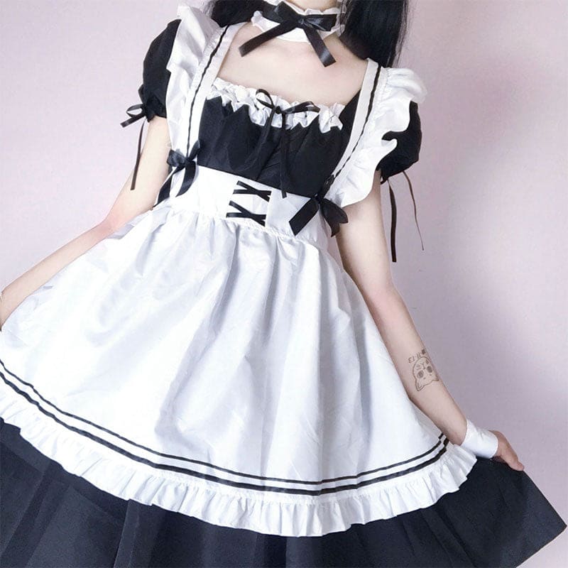 Bow Tie Lolita Maid Ruffle Costume Dress