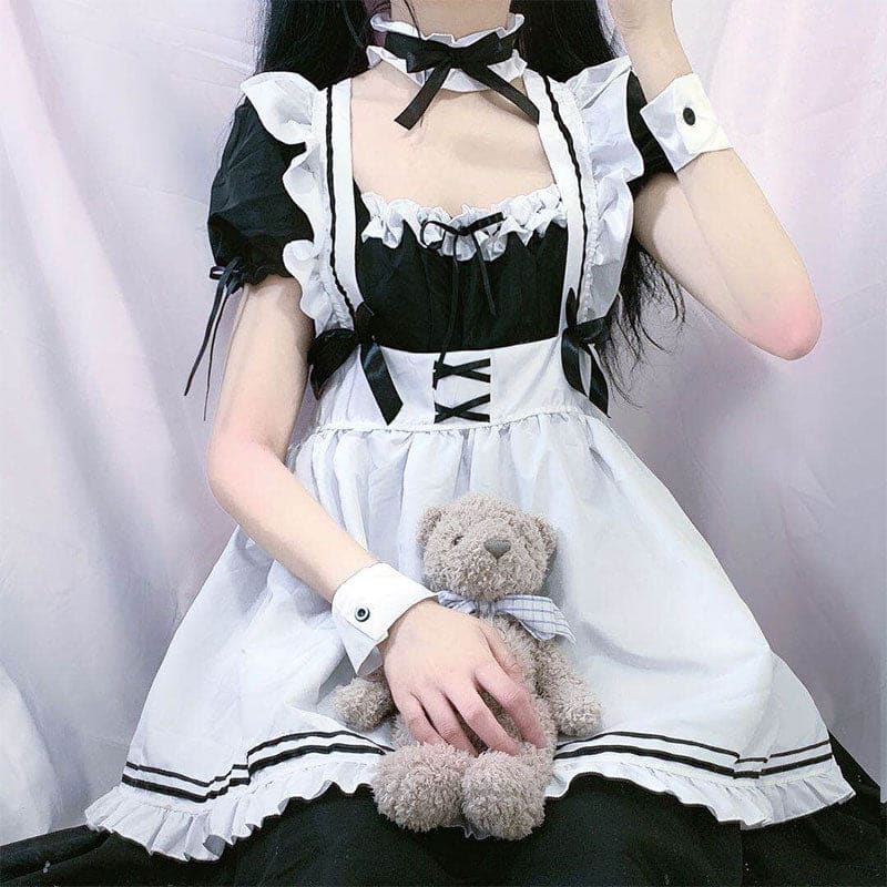 Bow Tie Lolita Maid Ruffle Costume Dress