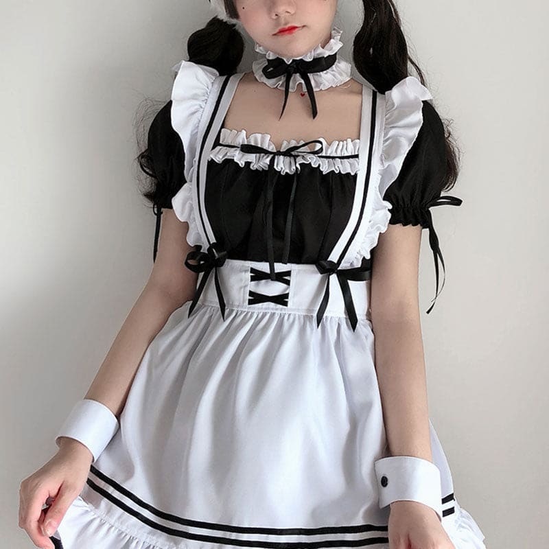 Bow Tie Lolita Maid Ruffle Costume Dress