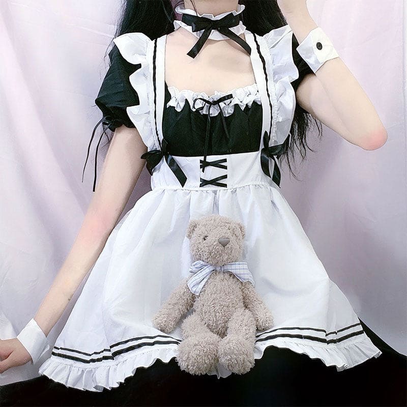 Bow Tie Lolita Maid Ruffle Costume Dress