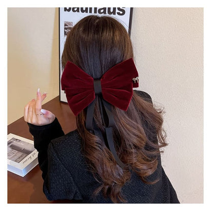 Bow Velvet Hair Clip - 1 Pc - B18 - Wine Red / One Size