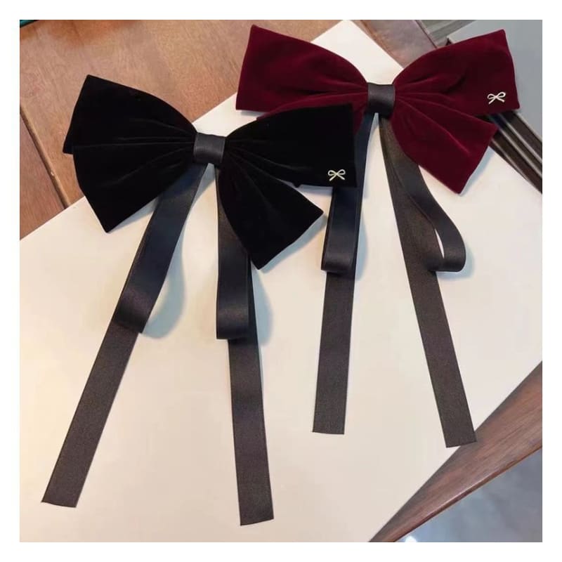 Bow Velvet Hair Clip - 1 Pc - B18 - Wine Red / One Size