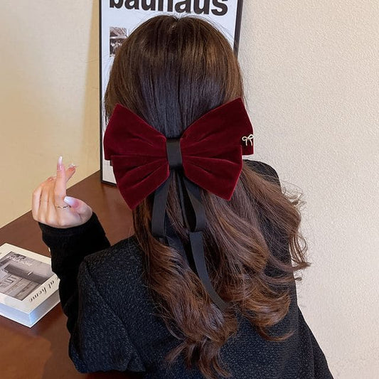 Bow Velvet Hair Clip - 1 Pc - B18 - Wine Red / One Size