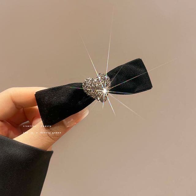 Bow Velvet Hair Clip (Various Designs) - 1 Pc - Heart