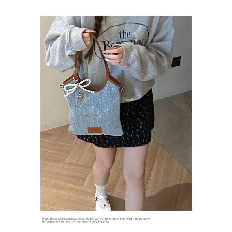 Bow Washed Denim Shoulder Bag