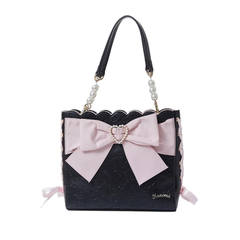 Bowknot Pearl Sweet Shoulder Bag - One-Size / Black/Pink