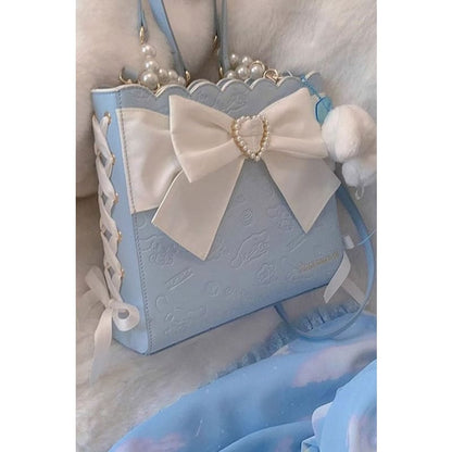 Bowknot Pearl Sweet Shoulder Bag - One-Size / Blue/White