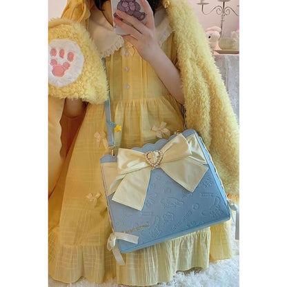 Bowknot Pearl Sweet Shoulder Bag - One-Size / Blue/Yellow