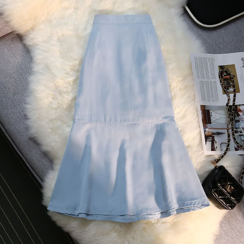 Bowknot Puff Sleeve T-Shirt High Waist Ruffled Skirt