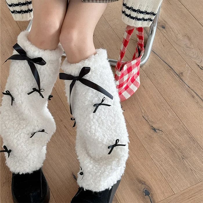 Bows Plush Leg Warmers - Socks