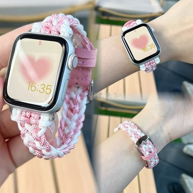 Braided Cord Apple Watch Band - Pink & White / IWATCH 1 / 2