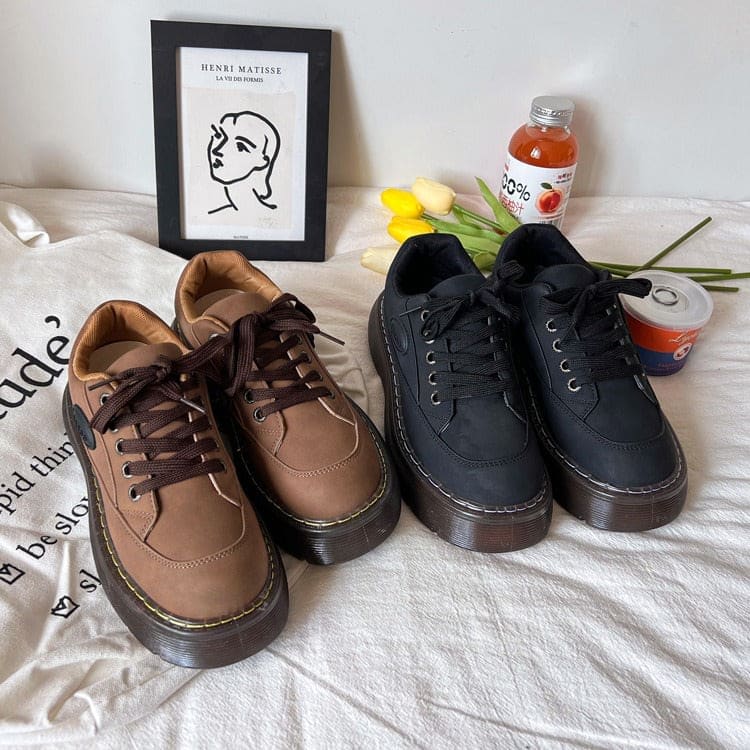 Brown Aesthetic Platform Oxford Shoes - Boots