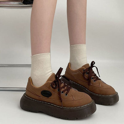 Brown Aesthetic Platform Oxford Shoes - Boots