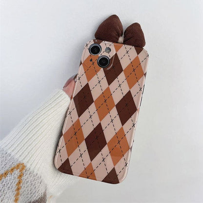 Brown Bow Argyle iPhone Case - IPhone Case